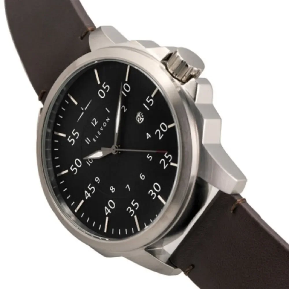 NWB Elevon Hughes Silver Brown Watch Leather Band
